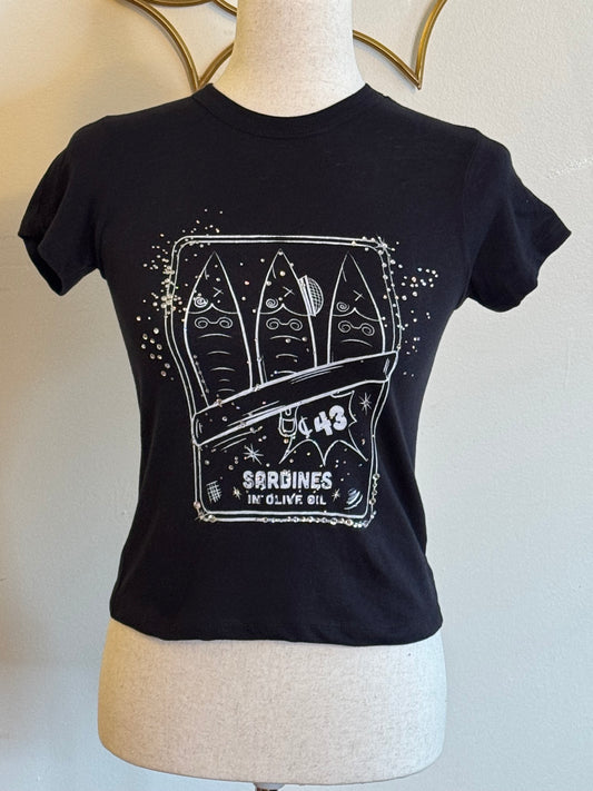 Black Sardine Rhinestone Tee