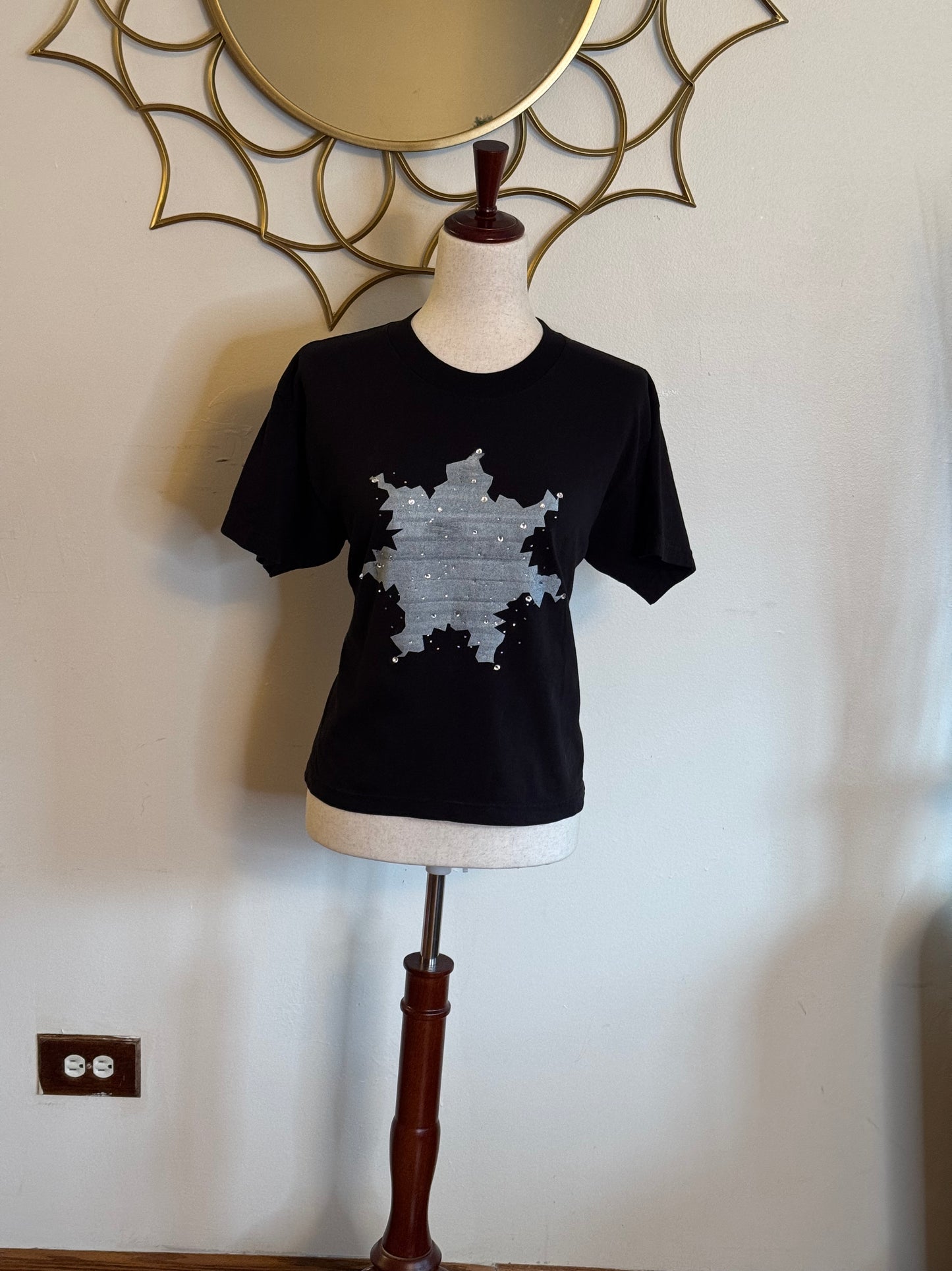 Black Frazzled Star Rhinestone Tee