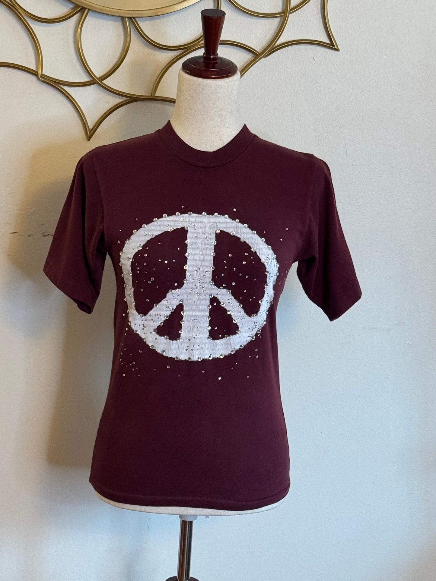 Burgundy Peace Sign Rhinestone Tee