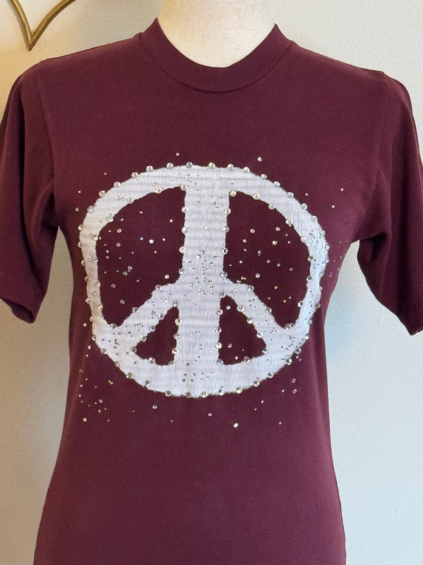 Burgundy Peace Sign Rhinestone Tee