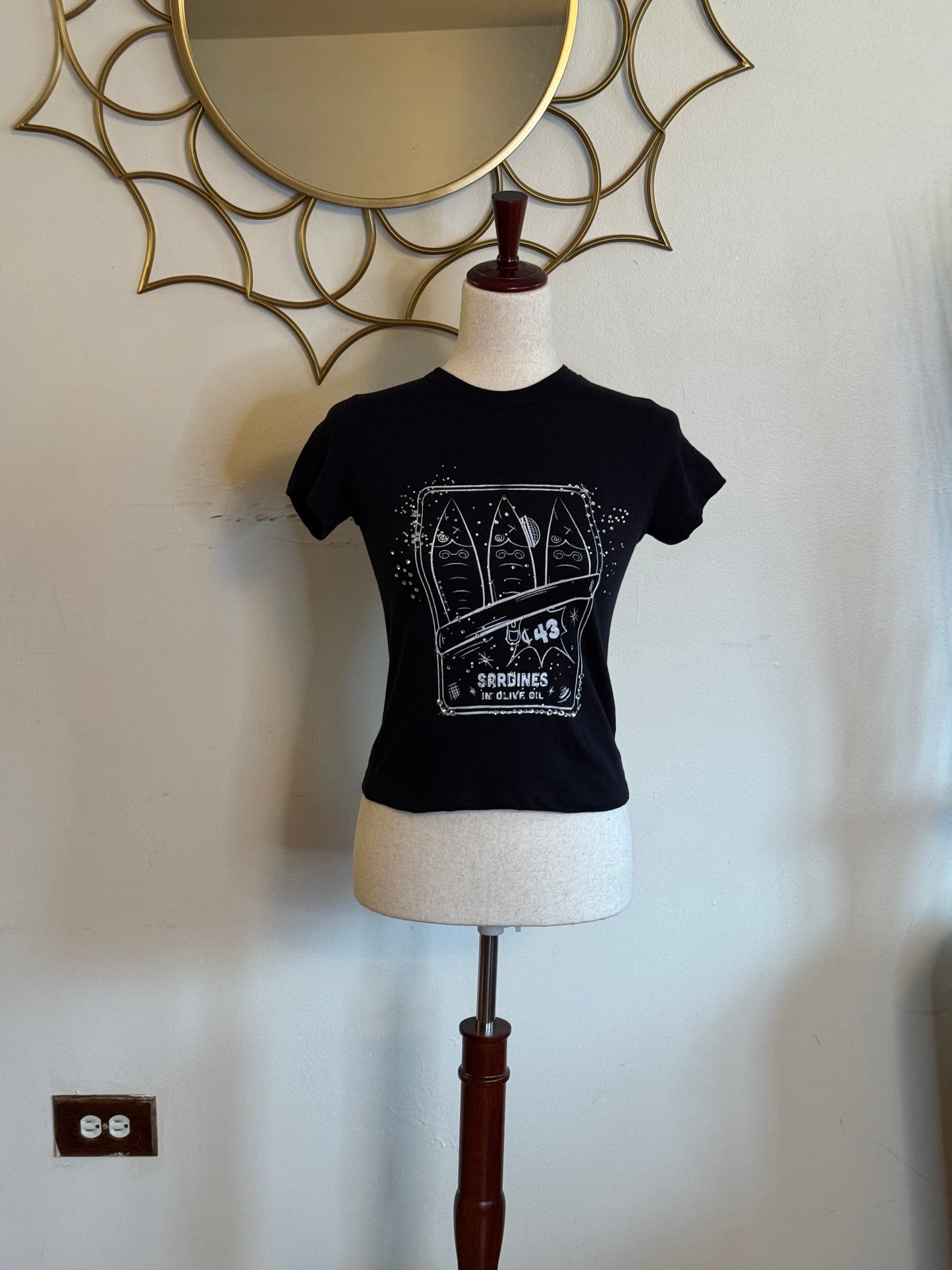 Black Sardine Rhinestone Tee