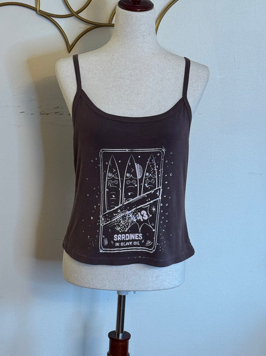 Brown Sardine Rhinestone Tank Top