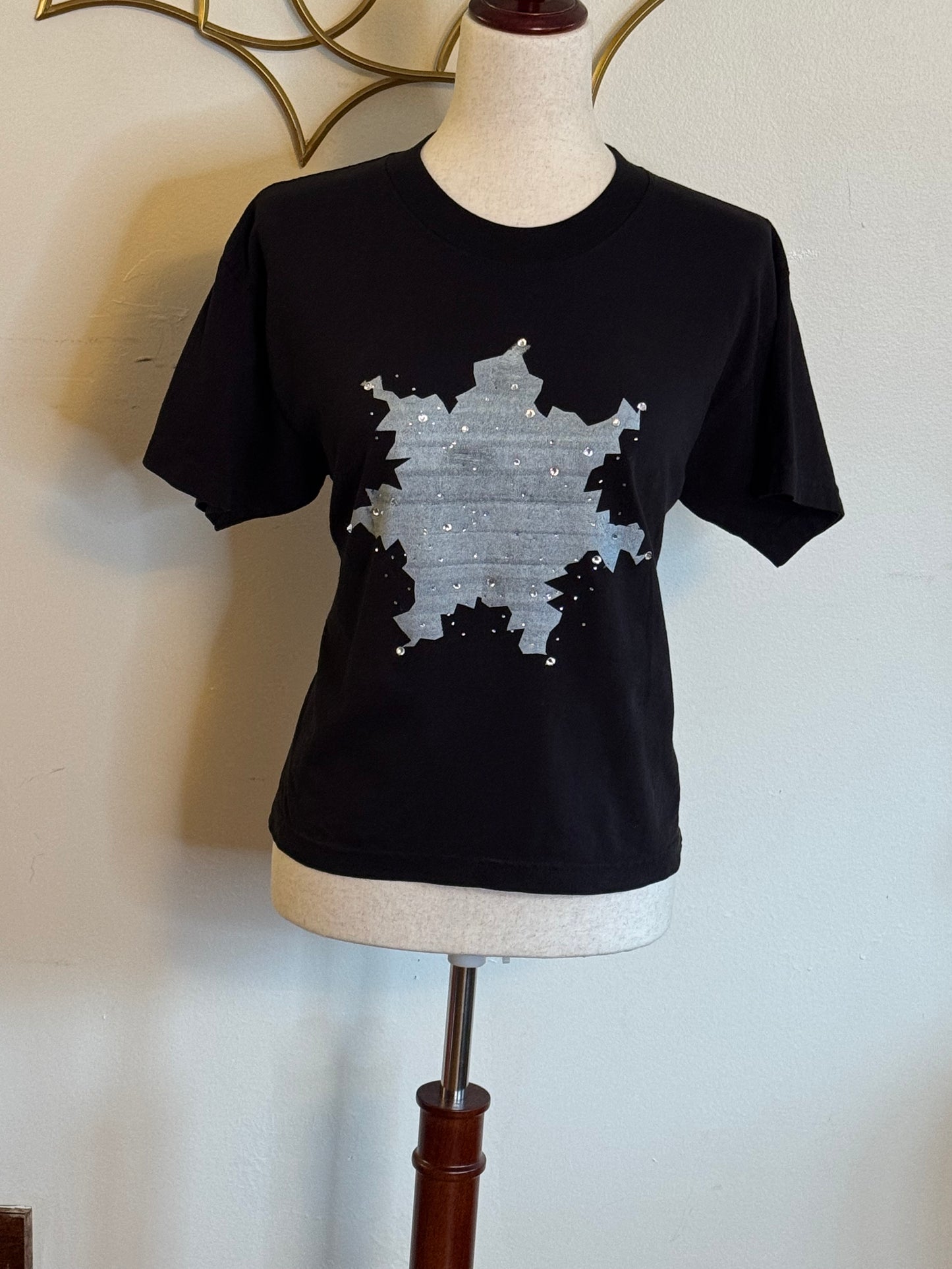 Black Frazzled Star Rhinestone Tee