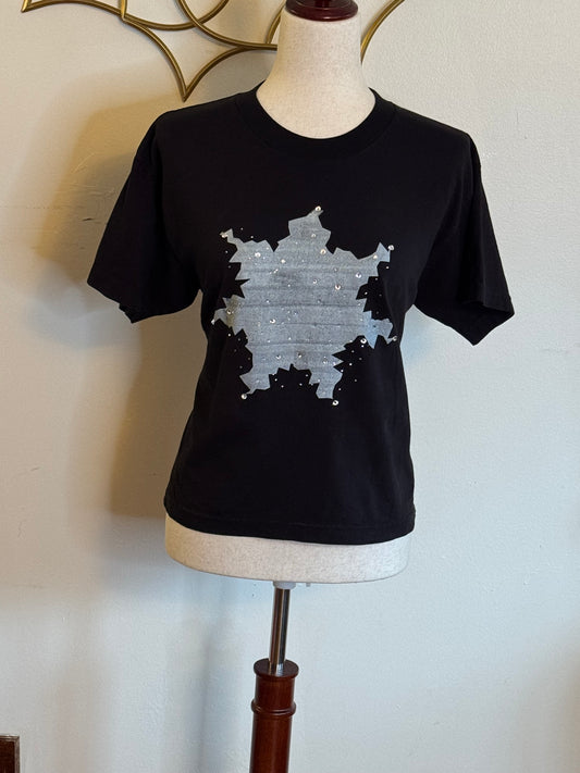 Black Frazzled Star Rhinestone Tee