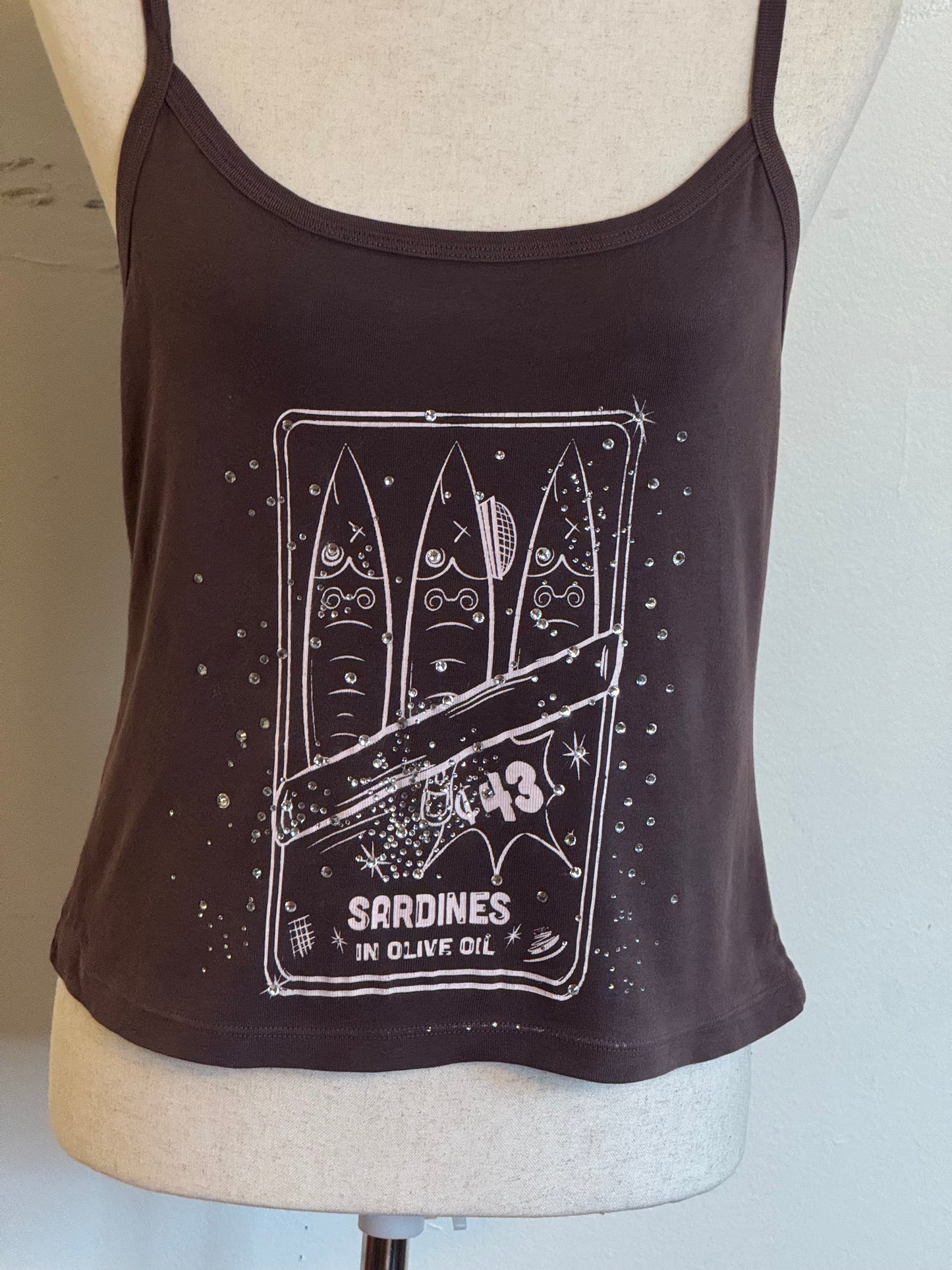 Brown Sardine Rhinestone Tank Top